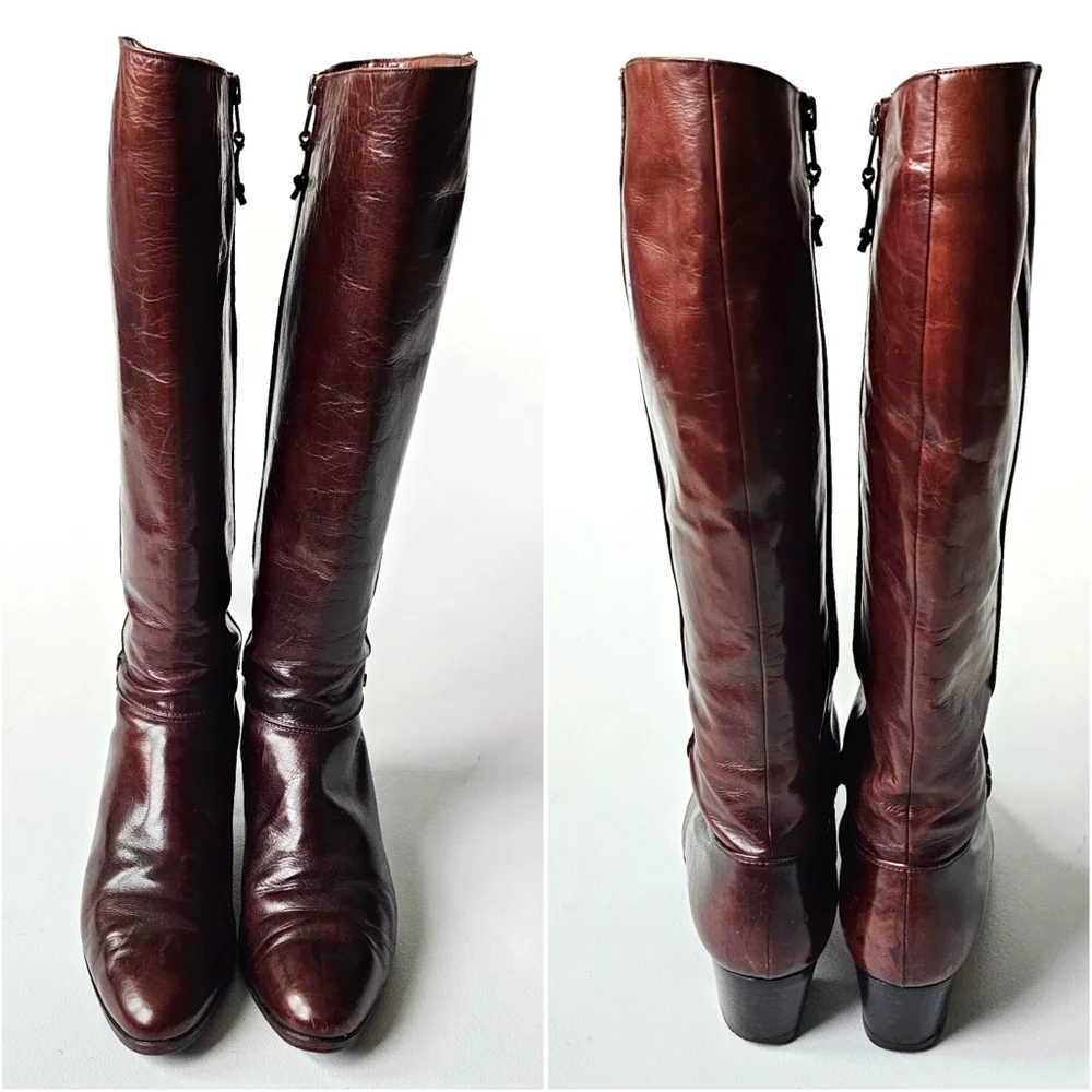 Vintage Salvatore Ferragamo Tall Leather Boots Cognac Brown Riding Italy 7.5 B